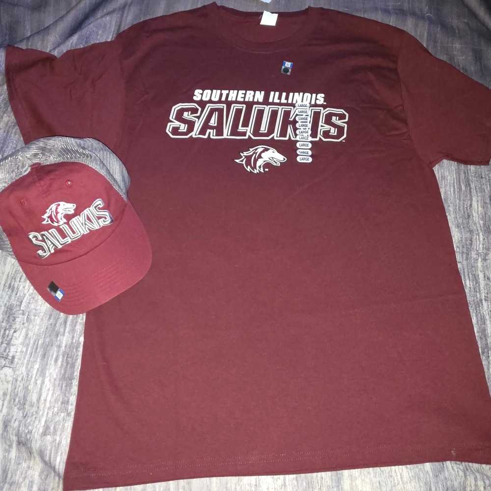 New‎ Southern Illinois Salukis Hanes T-Shirt Large and Trucker Hat Set Maroon